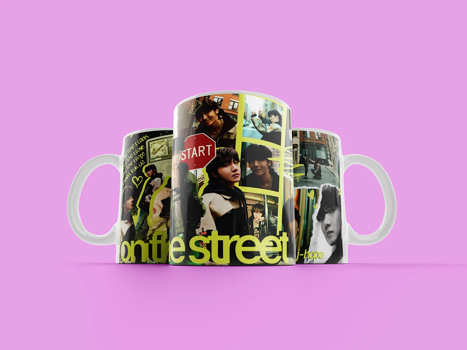Caneca personalizada do J-Hope com design inspirado em HOPE ON THE STREET.