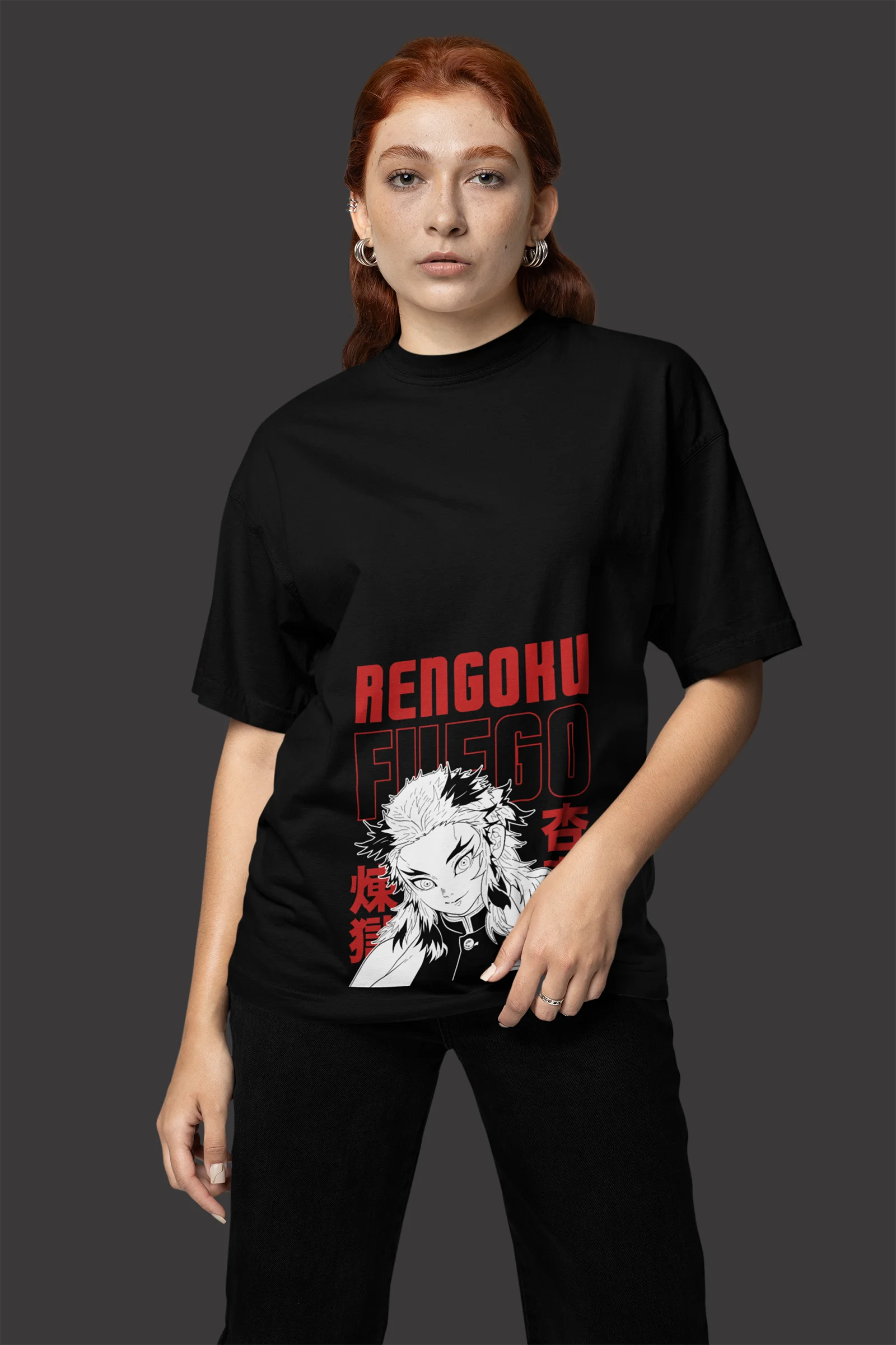 Camiseta personalizada Demon Slayer Rengoku feita em 100% algodão, com estampa fanmade em alta definição e cores vibrantes.