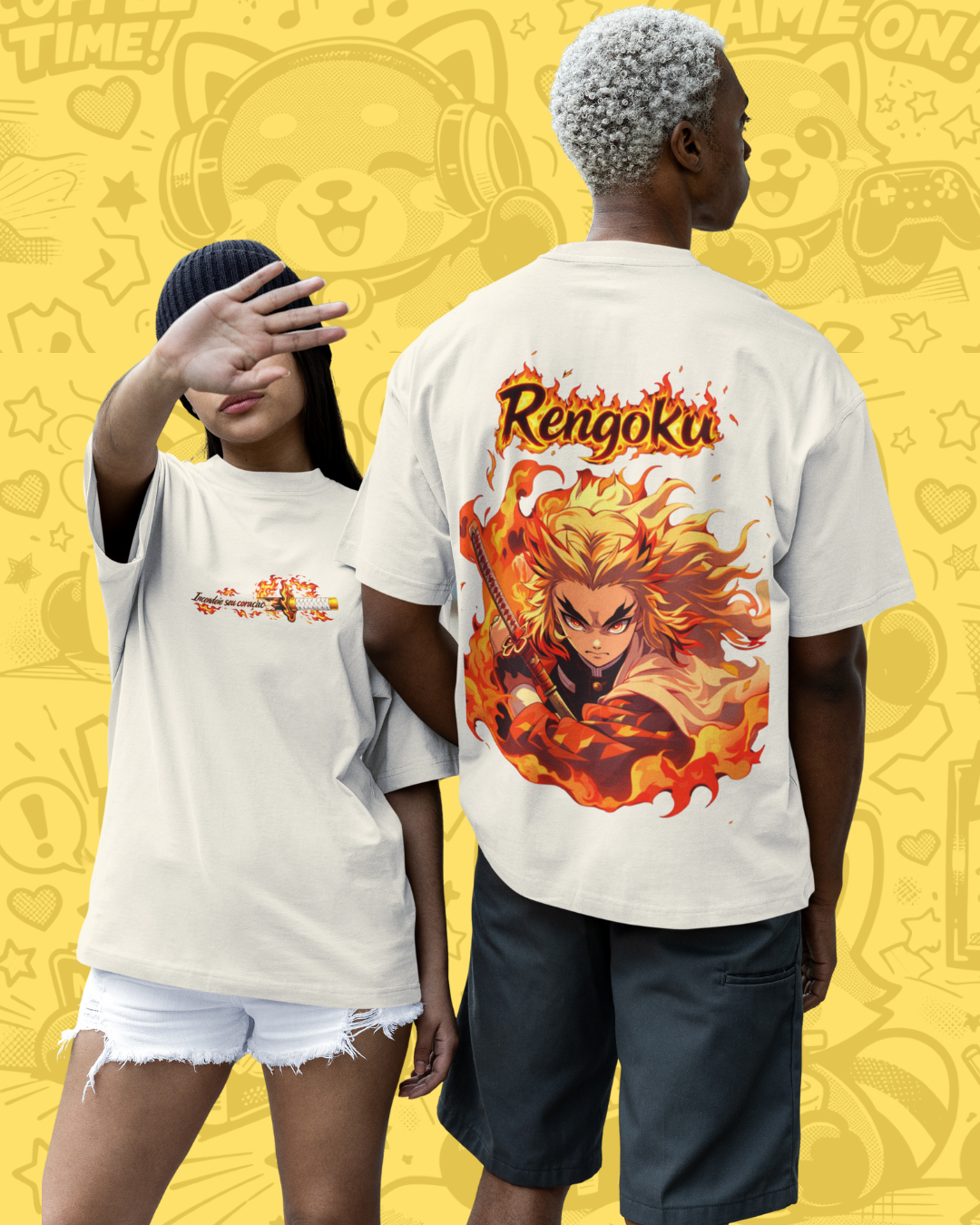 Camiseta de Demon Slayer do Tengen Rengoku